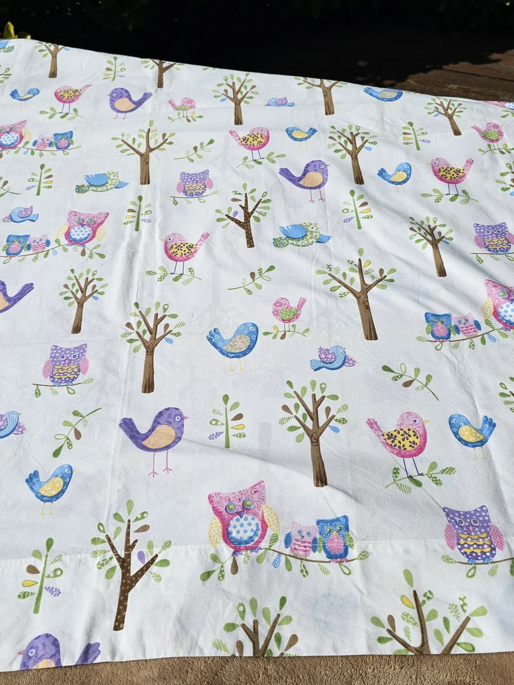 Pottery Barn Kids Toddler Flat & Fitted Cotton Sheet with Pastel Birds & Owls